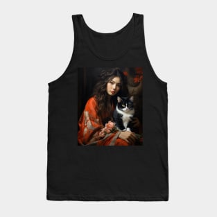 Geisha in kimono with cat Japanese Neko vintage art Tank Top